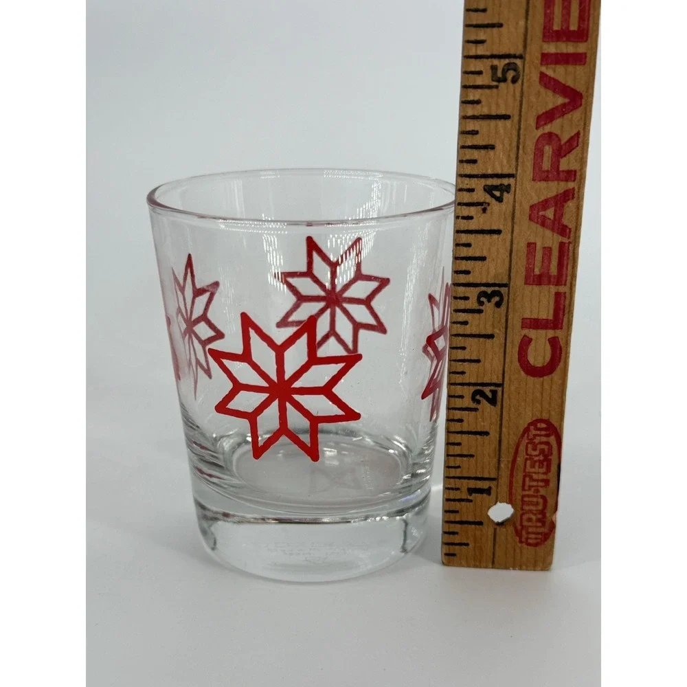IKEA Set of 4 Red Snowflake Clear Glasses Lowball Whiskey 2017 8oz Vinter